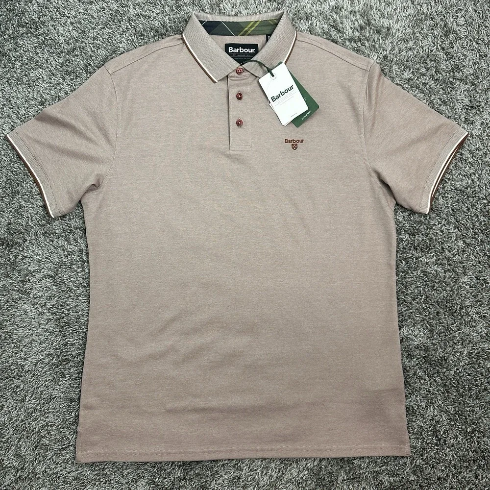 BARBOUR Polo Pique Shirt Mens Large Performance Heydon Dark Rust Logo NWT